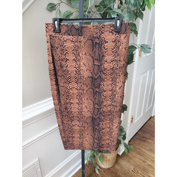 Bar III Women's Brown Snack Print Rayon Elastic Waist Straight & Pencil Skirts L